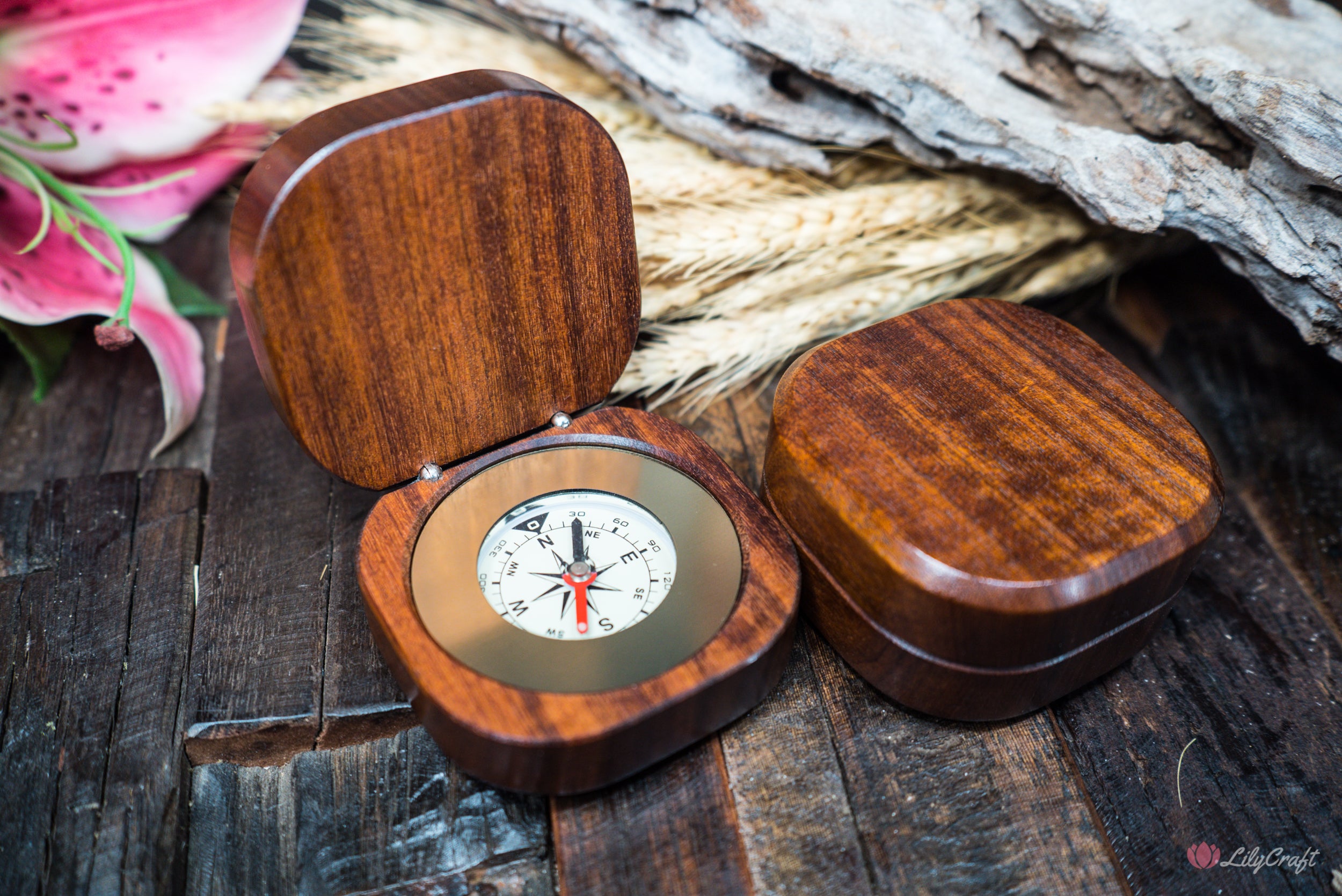 Custom engraved wooden compass for outdoor enthusiasts burdekin plum lilycraft