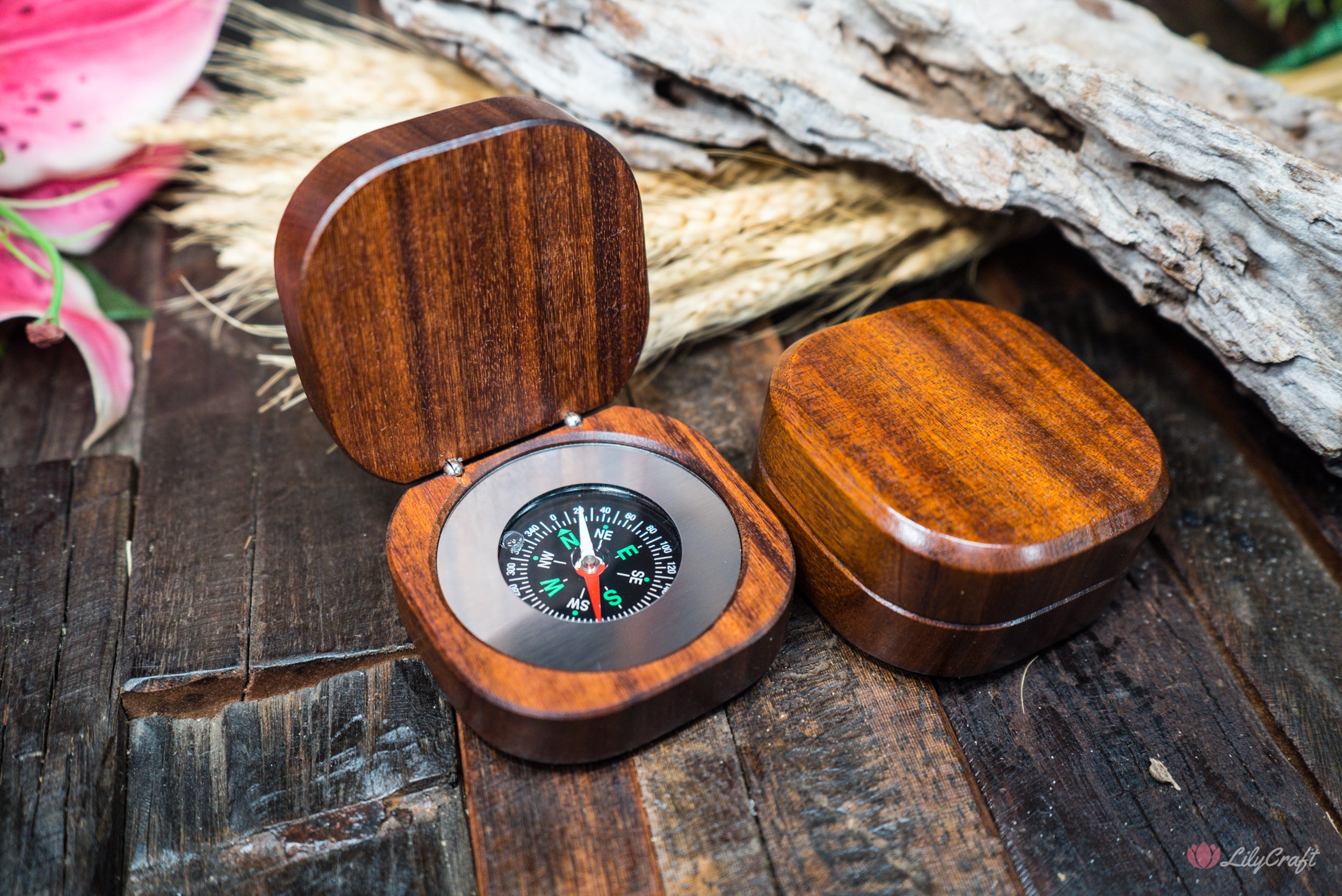 Personalised wood compass for adventure seekers burdekin plum