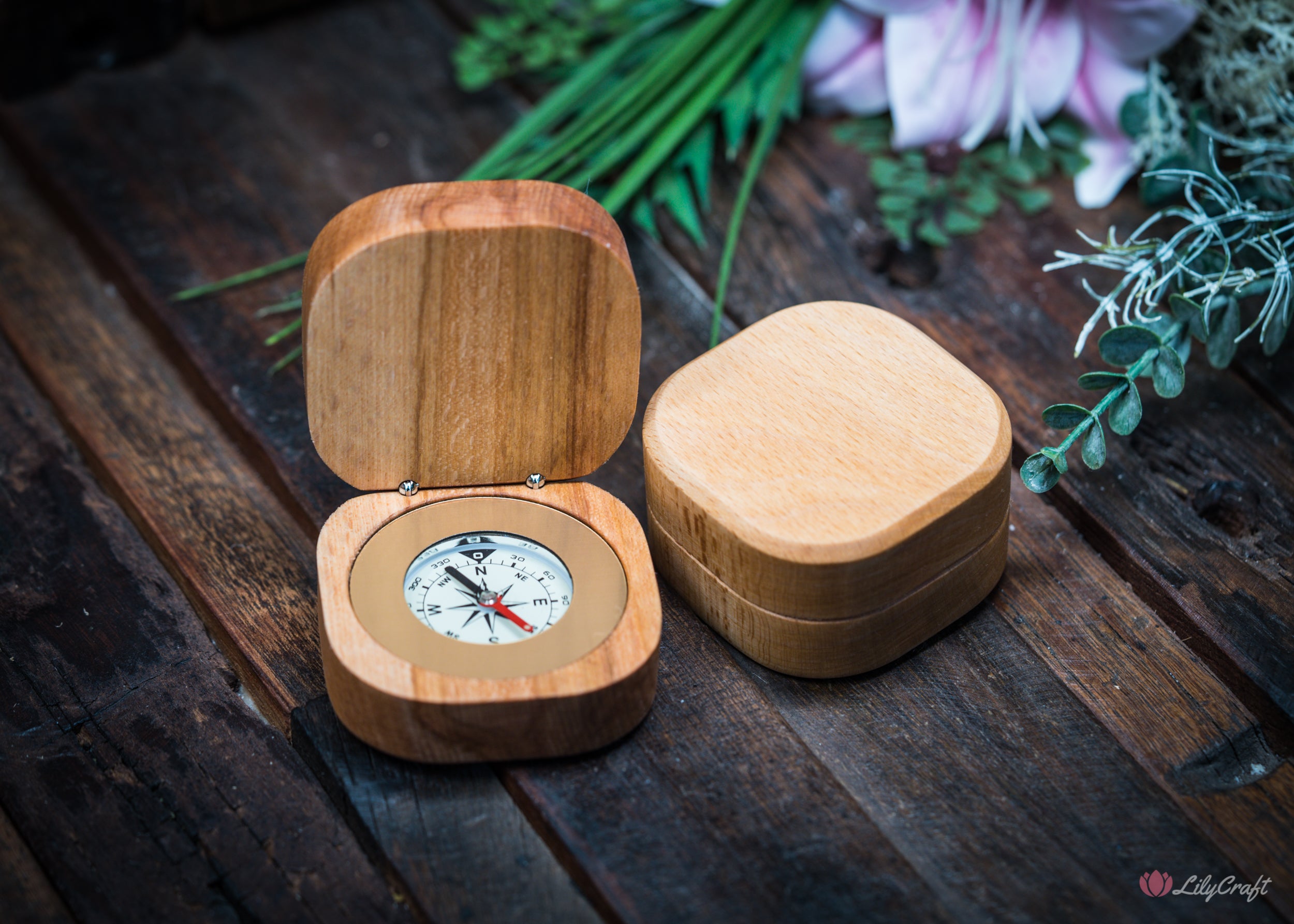 beech wood personalised engraved compass