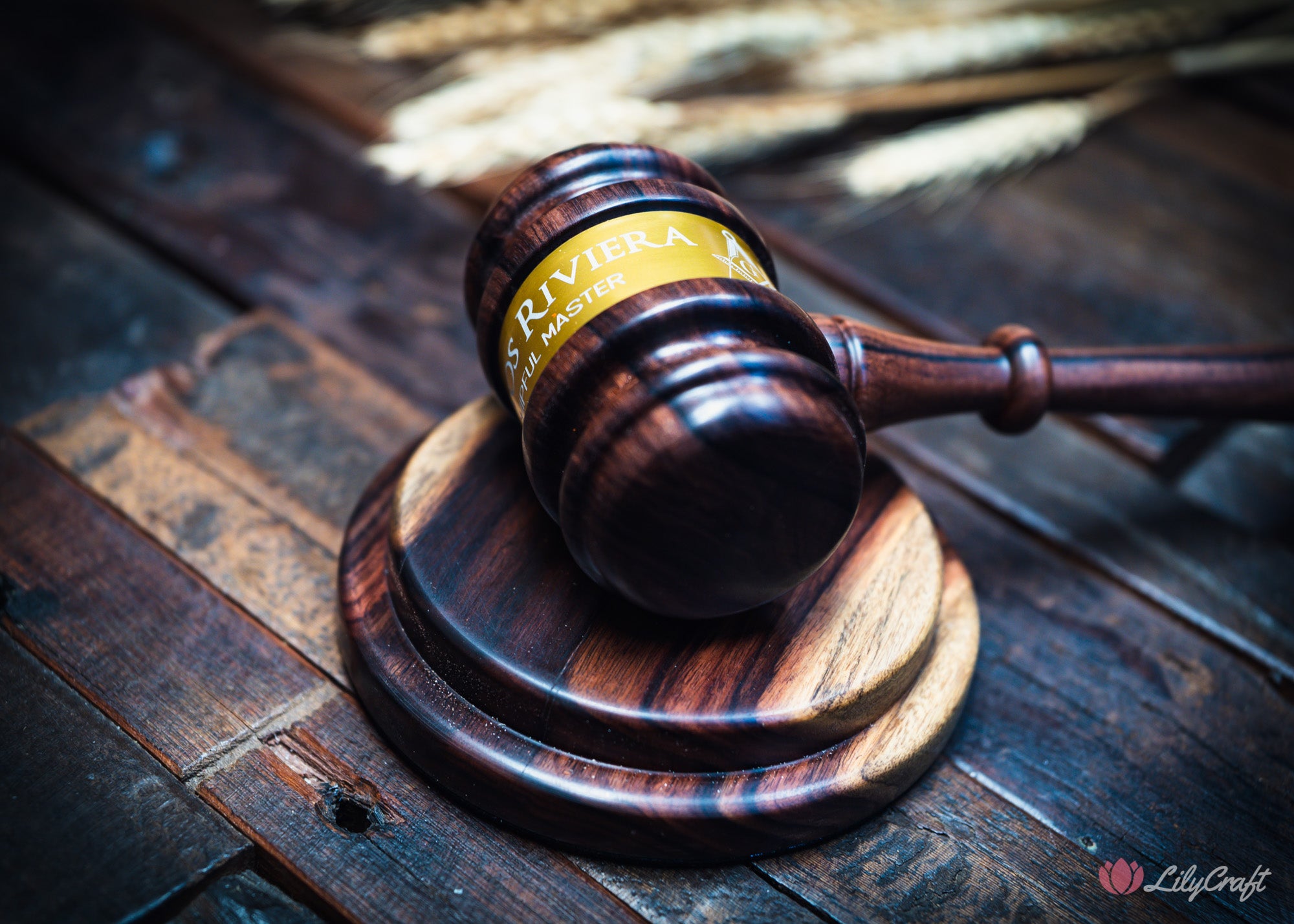 engraved rosewood auctioneer gavel with matching block