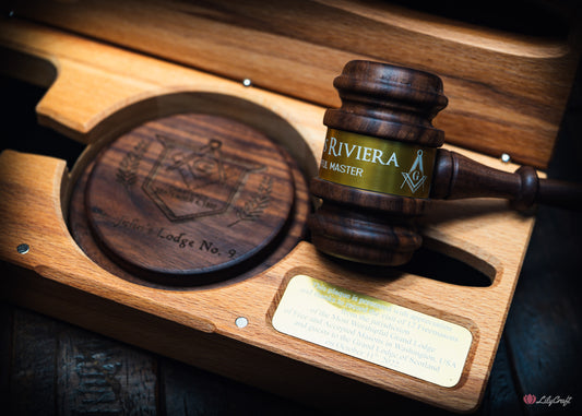 Masonic gavel gift set with custom engraved presentation box
