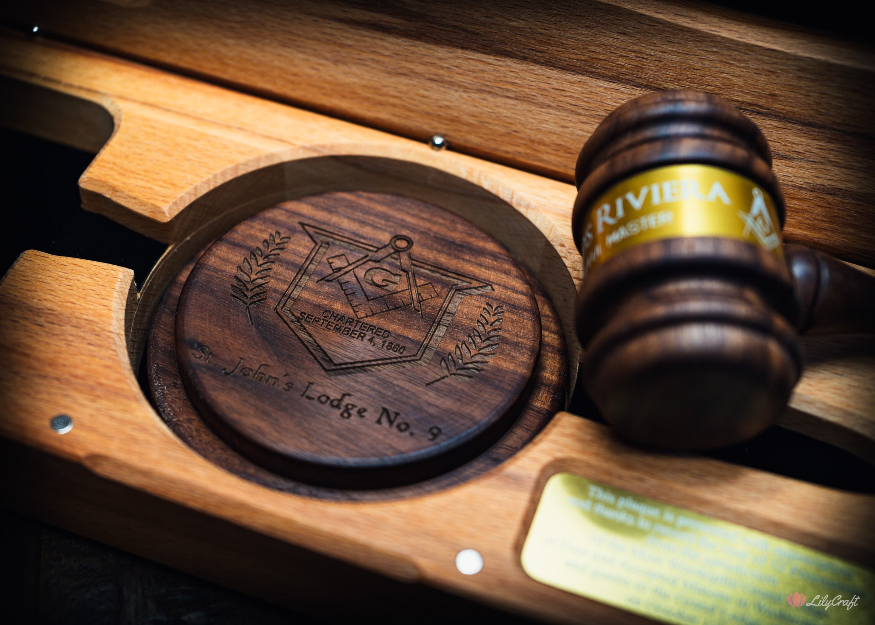 Personalised Masonic gavel in timber gift box