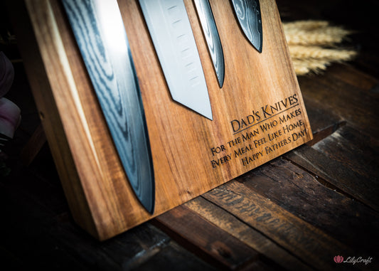 Foldable wooden knife stand with name engraving