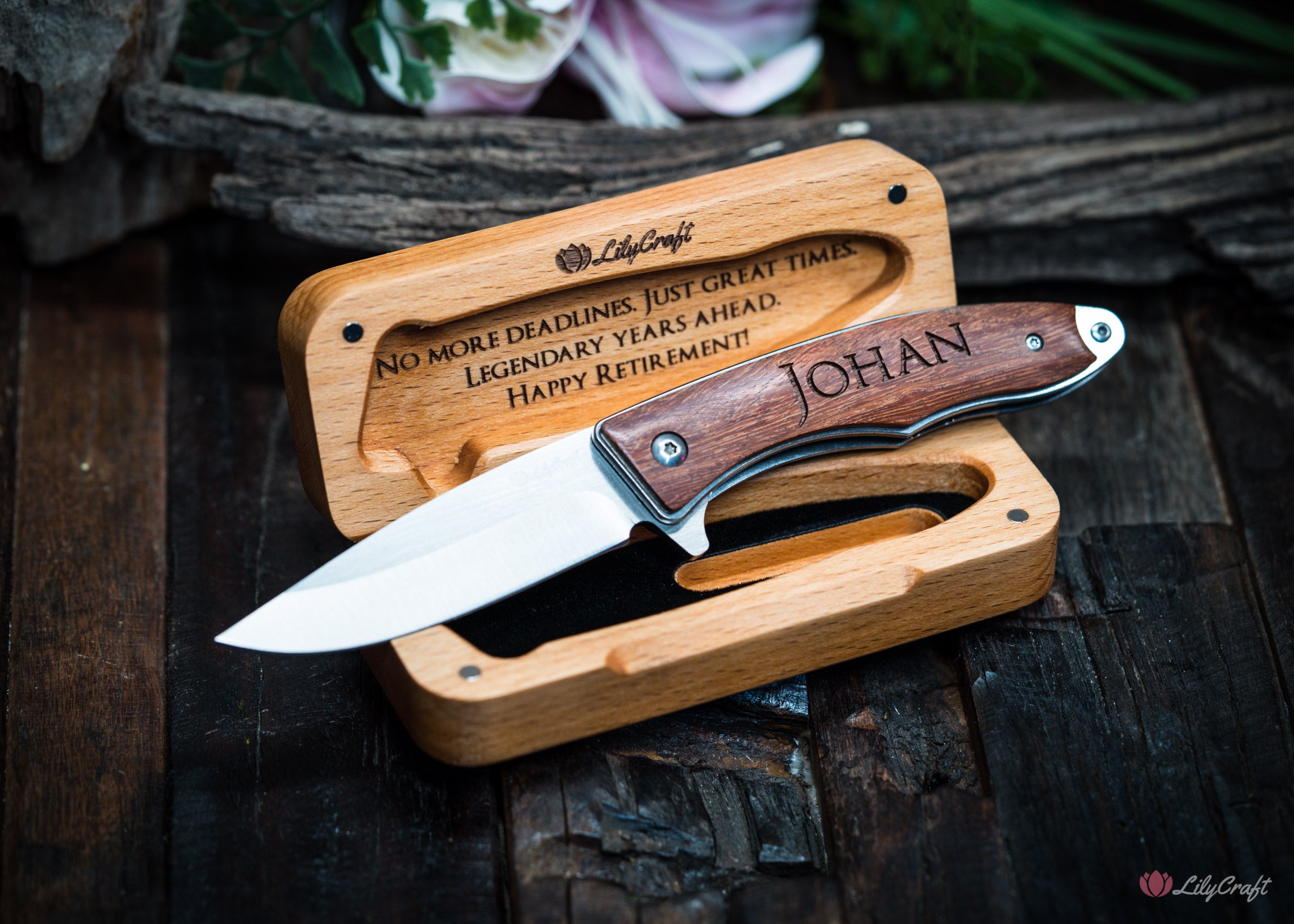 Personalized folding pocket knife with rosewood handle