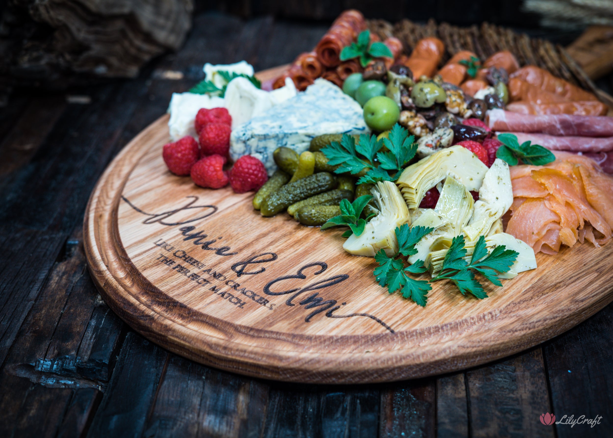 Handcrafted with care, our custom-engraved cheese board adds a personal touch to your entertaining collection.
