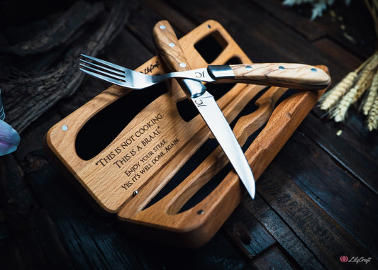 steak knife and fork wooden handle personalised