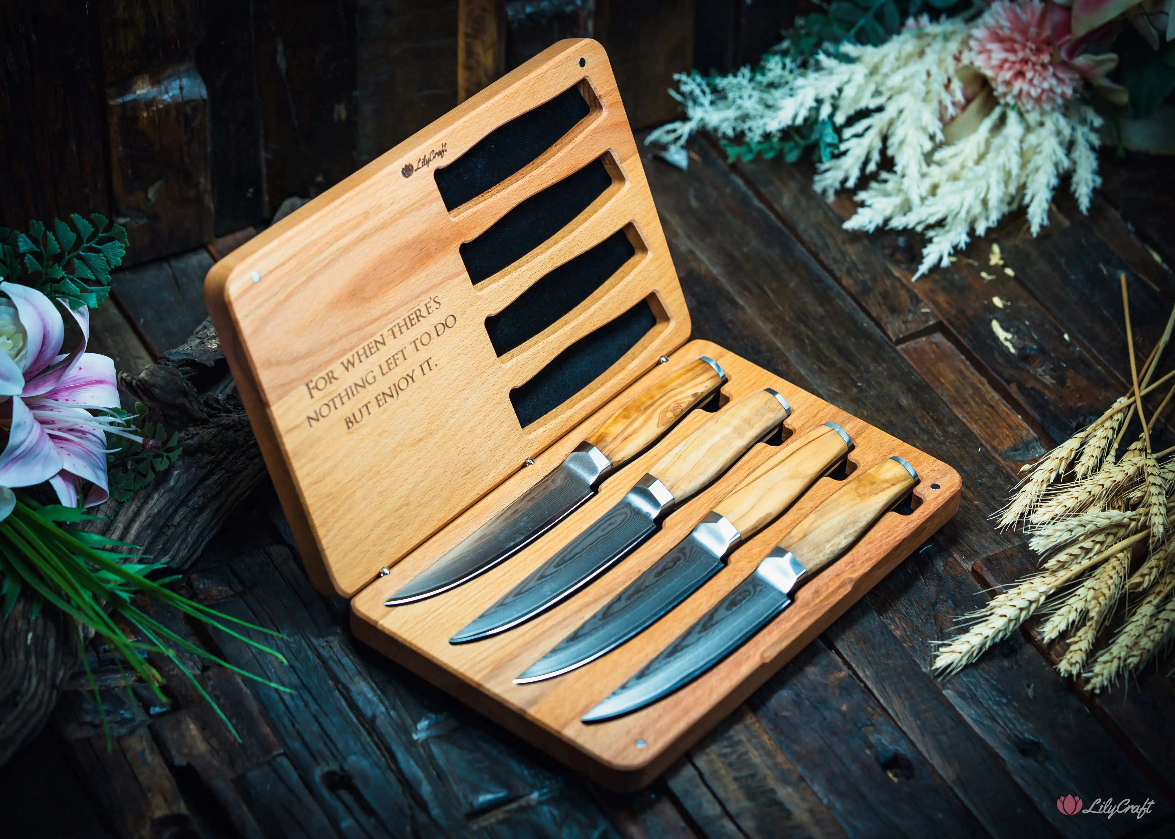 damascus steak knife set 4 piece