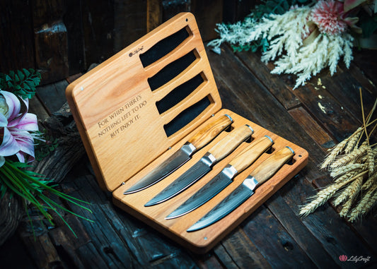 damascus steak knife set 4 piece