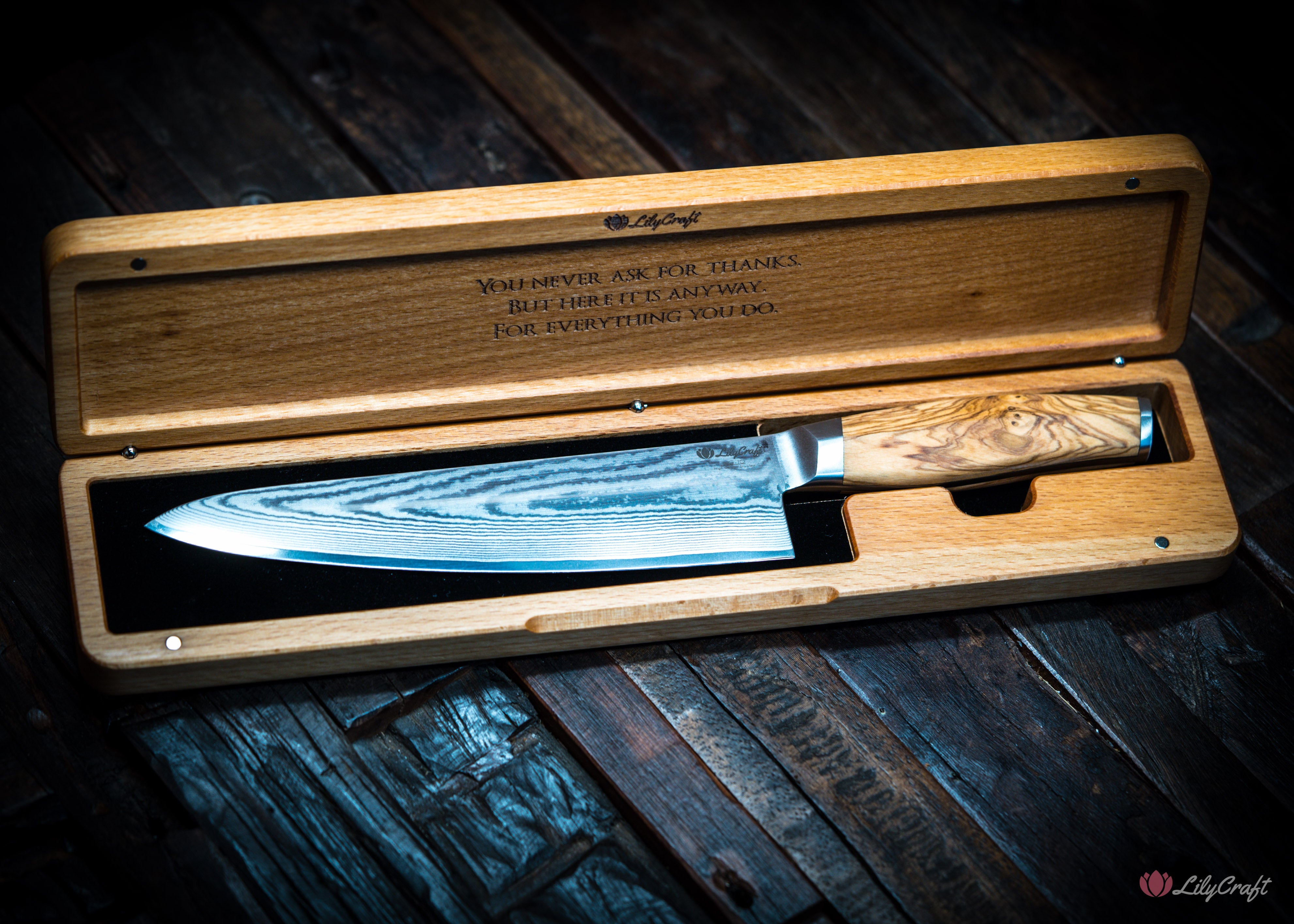 Chef Knife – VG10 Damascus with Olive Wood Handle