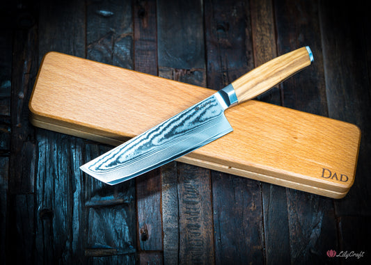 Flat-blade kitchen knife with olive wood handle