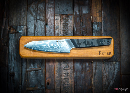 Personalised small kitchen knife with camo grip