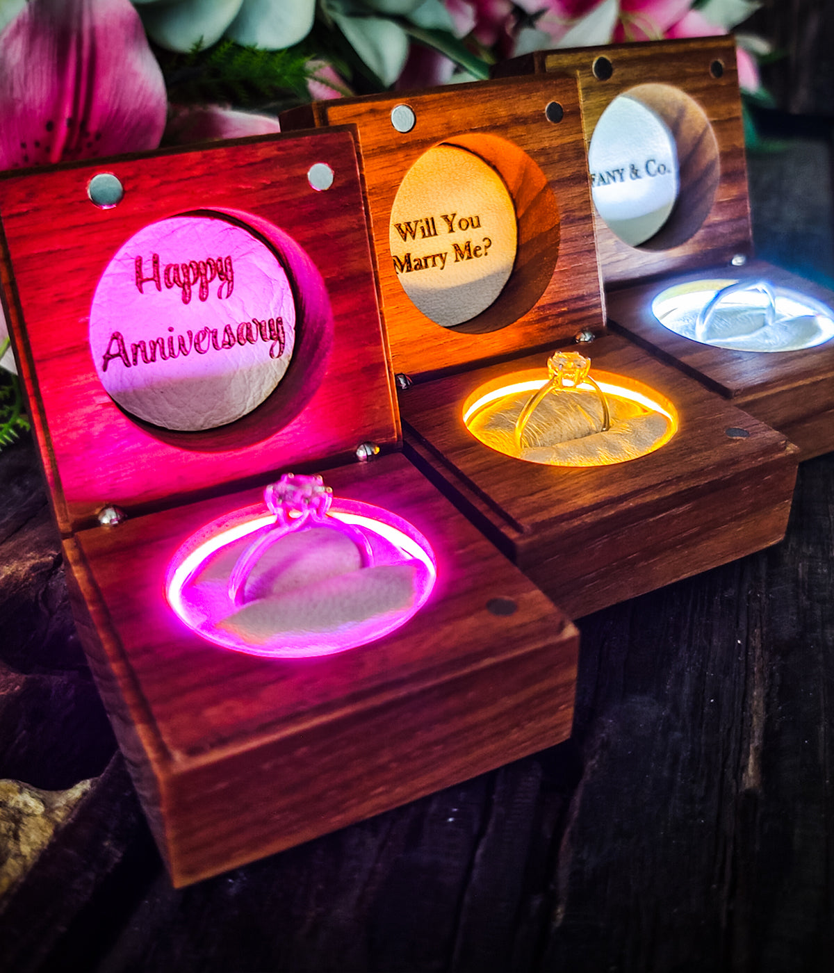 Wooden Ring Box with Light Best LED Ring Box LilyCraft Premium engagement ring box