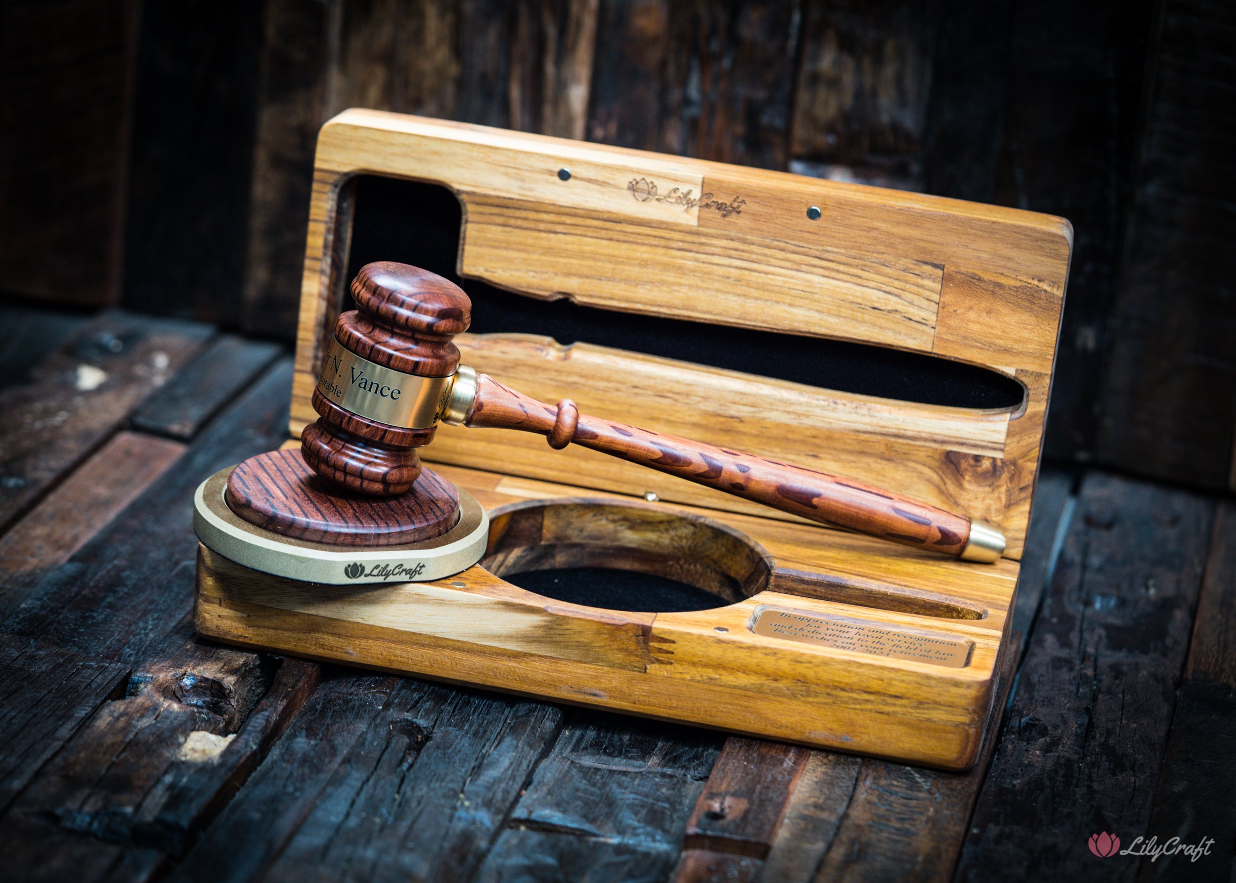 Luxury Gavel with Brass and Velvet Details