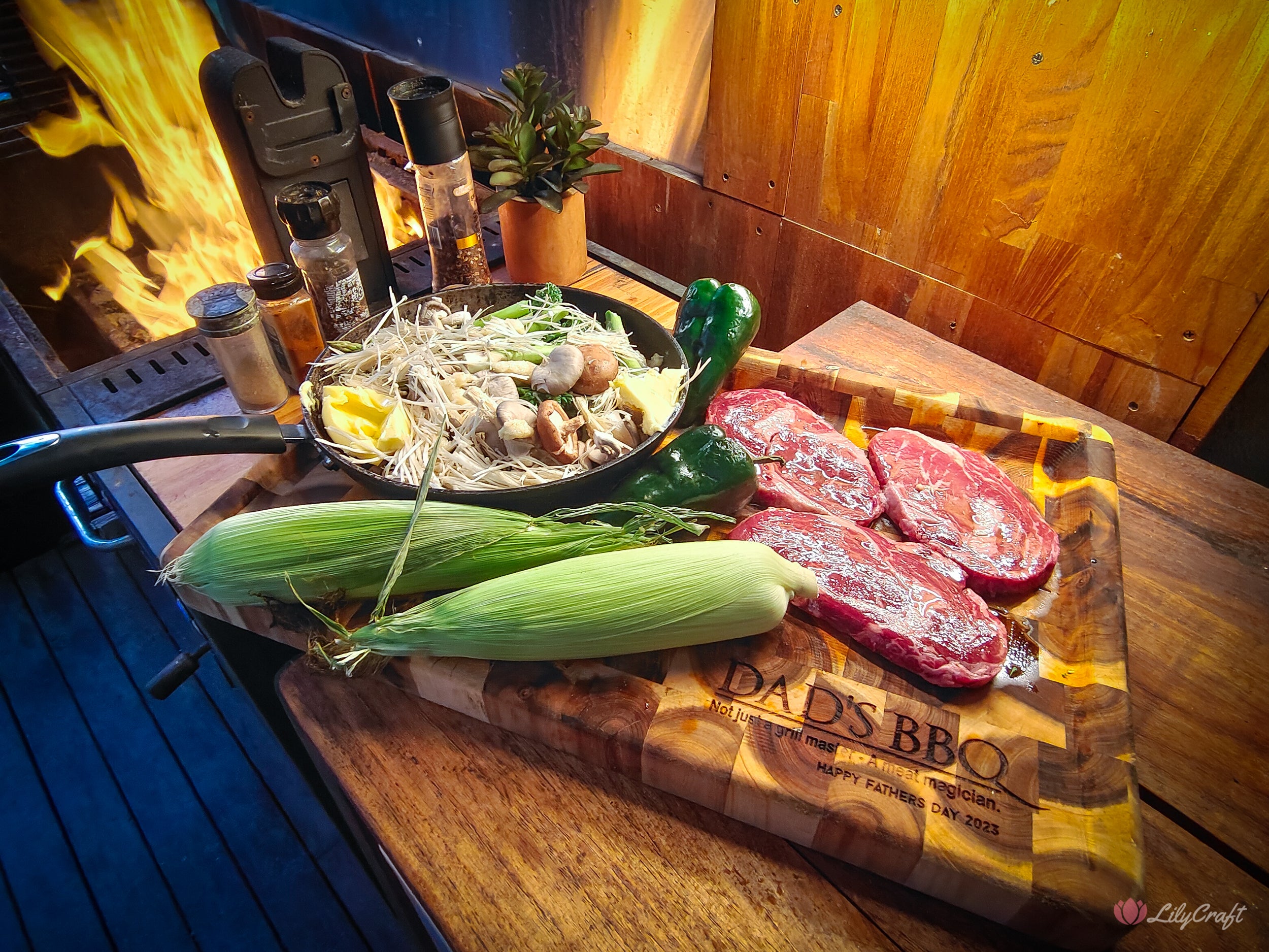 A high-quality endgrain butcher's block BBQ cutting board with expert craftsmanship.