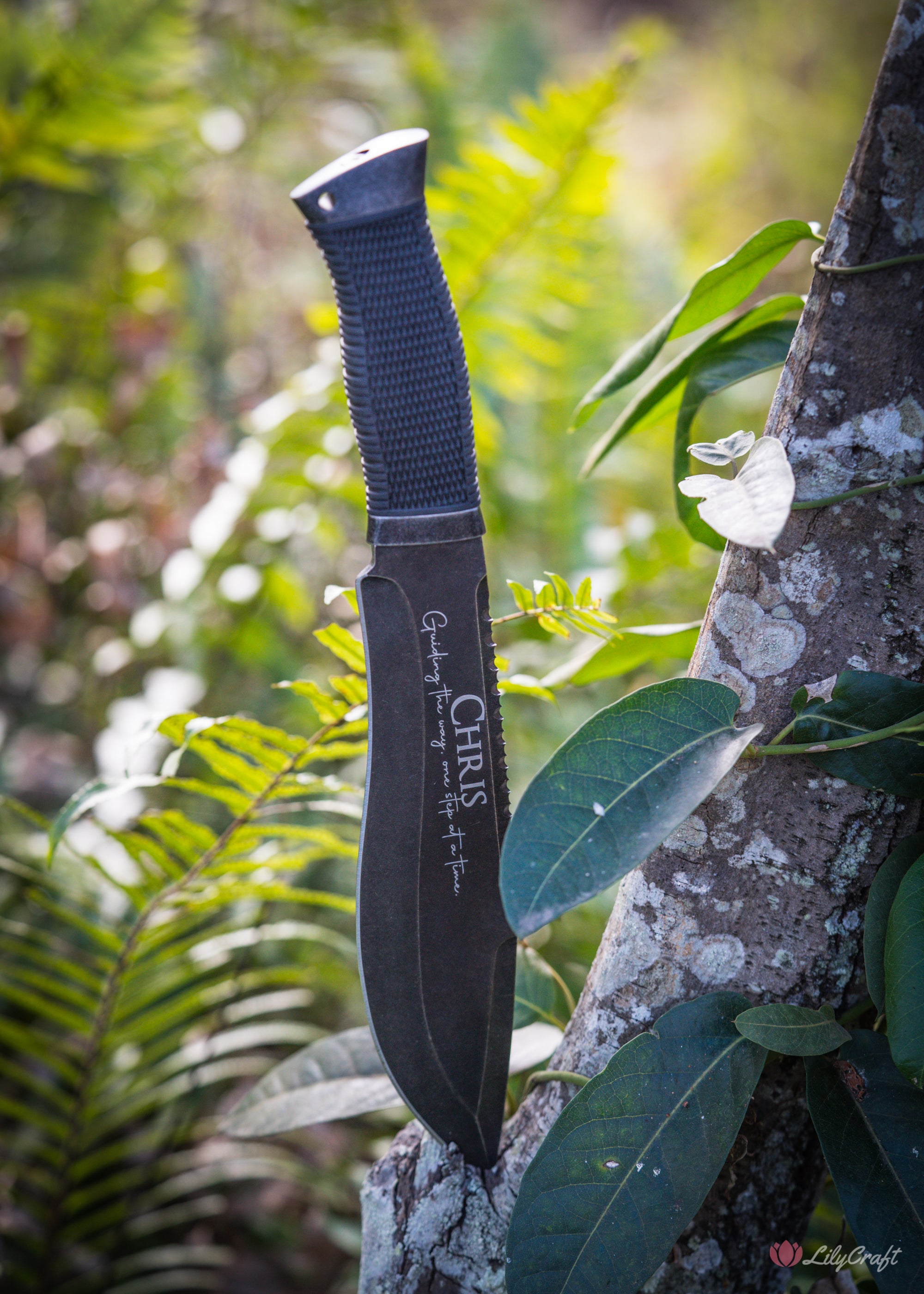 engraved survival machete knife