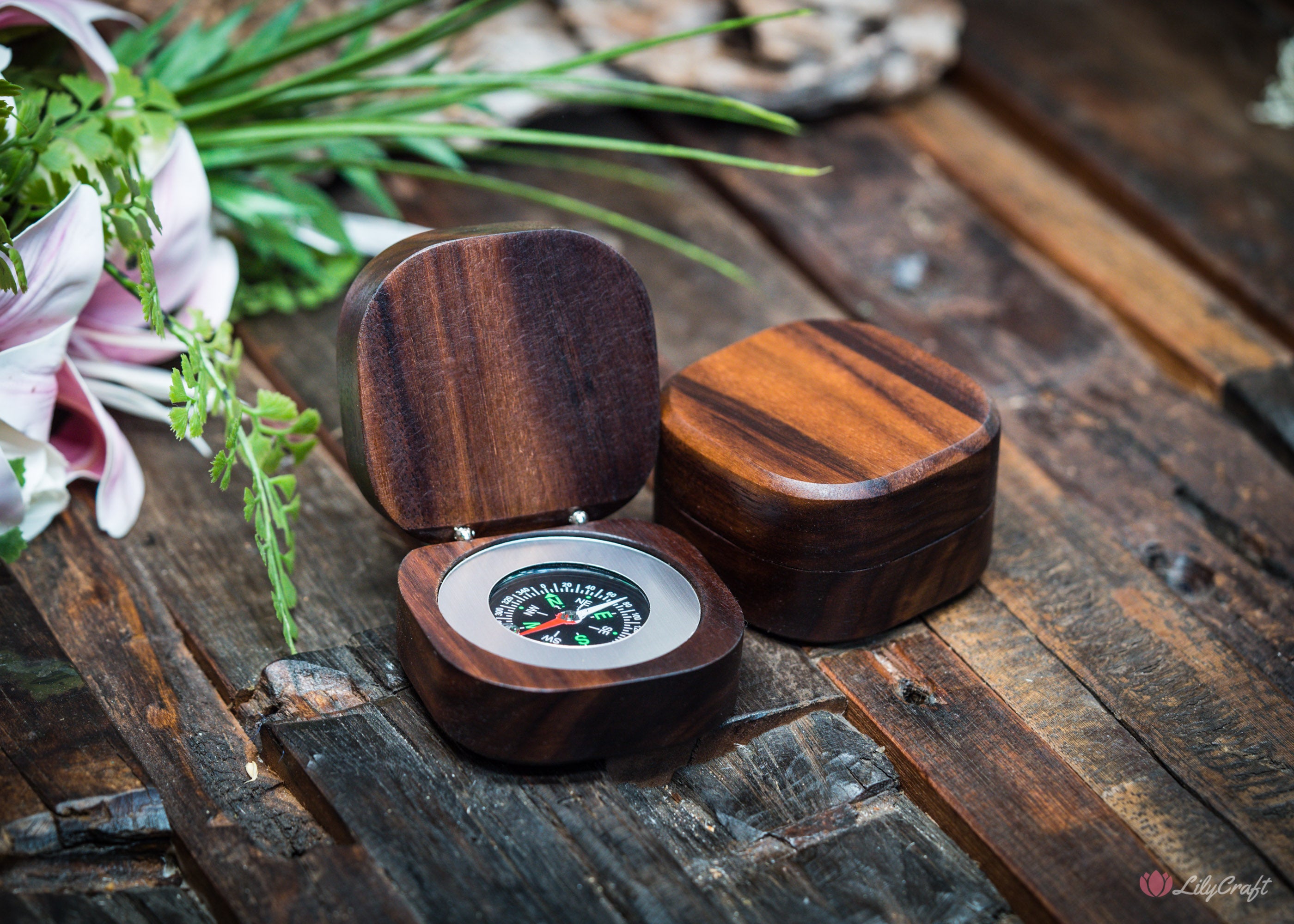 personalised walnut compass