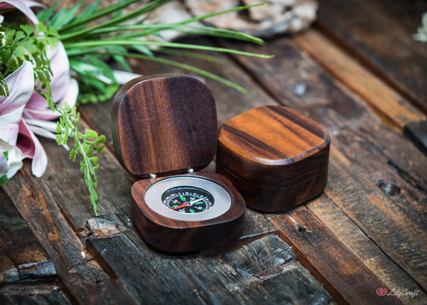 personalised walnut compass