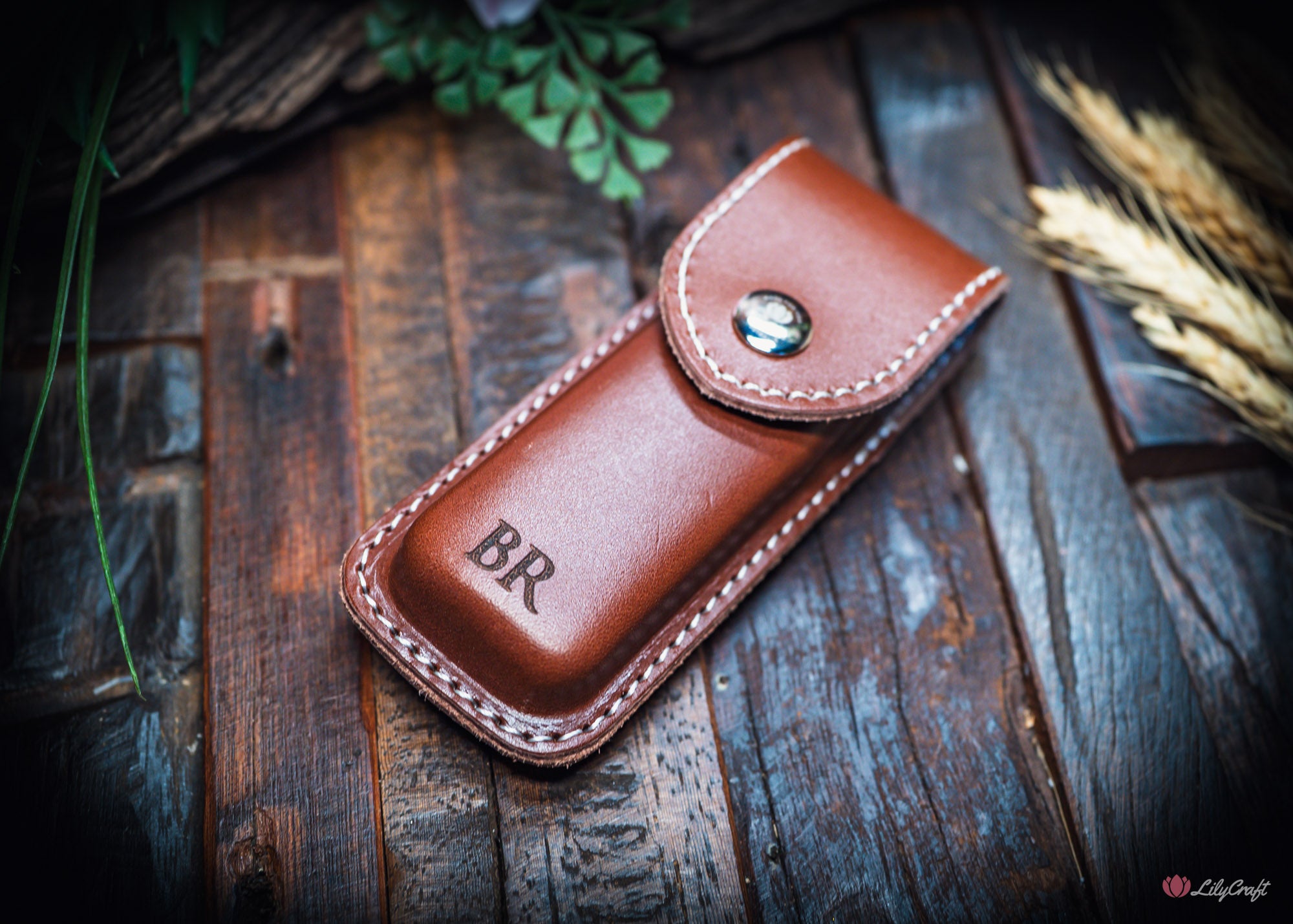 personalised leather sheath folding knife set