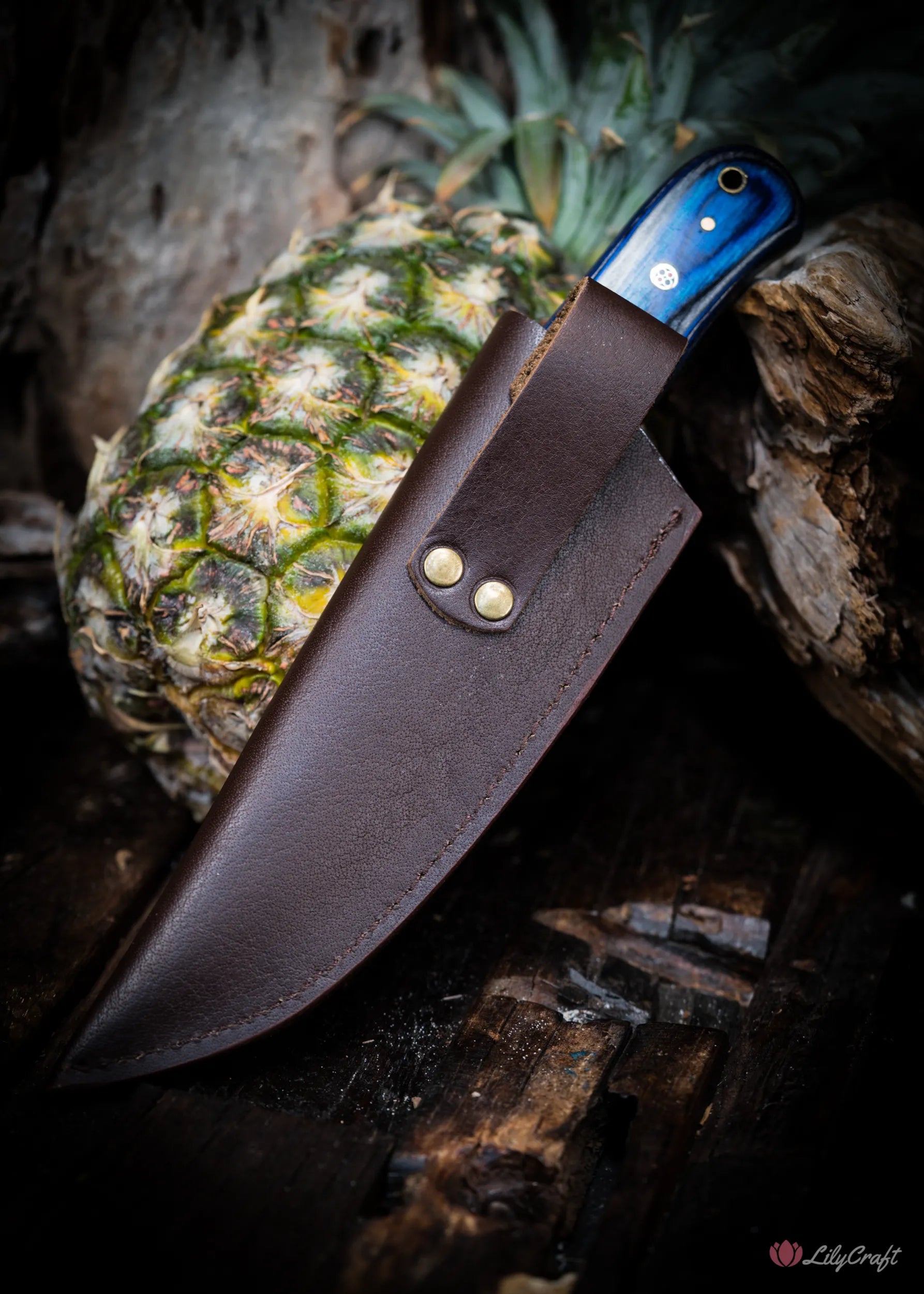 hunting knife with leather belt sheath