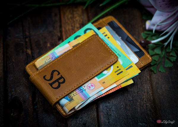 minamilist light brown leather money clip