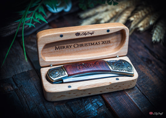 custom pocket knife with wooden gift box