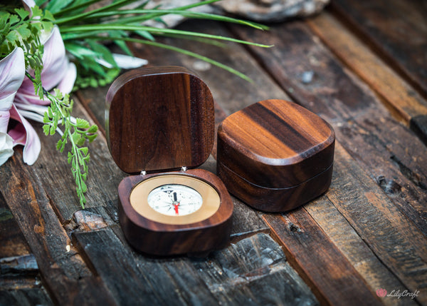 personalised walnut wood compass gift