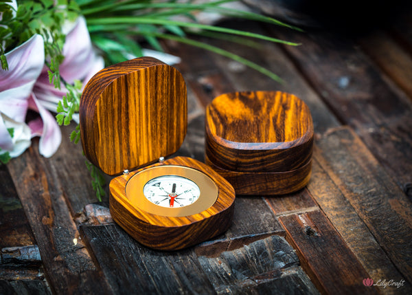 zebra wood personalised compass