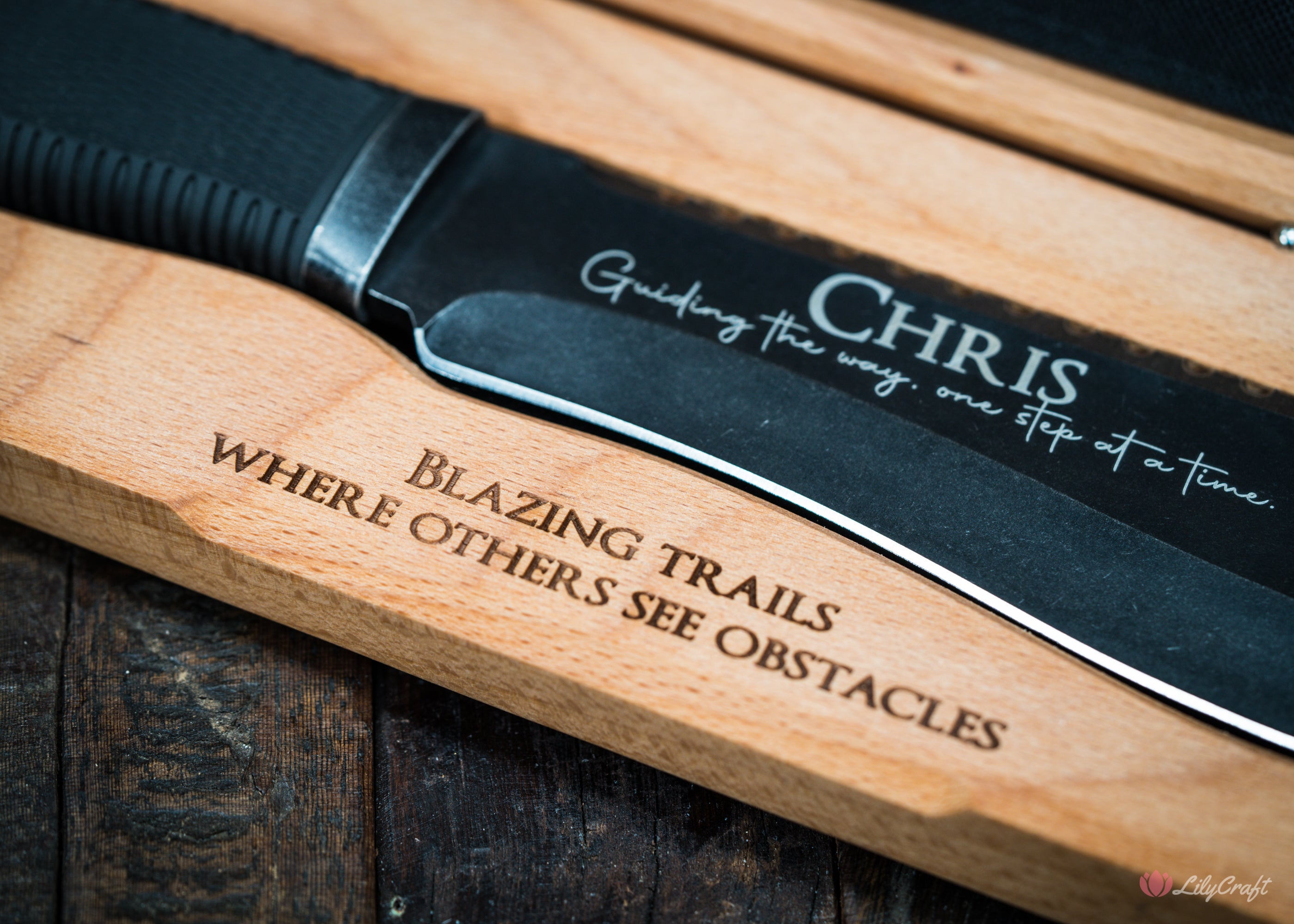 personalized survival machete knife gift set with wooden box