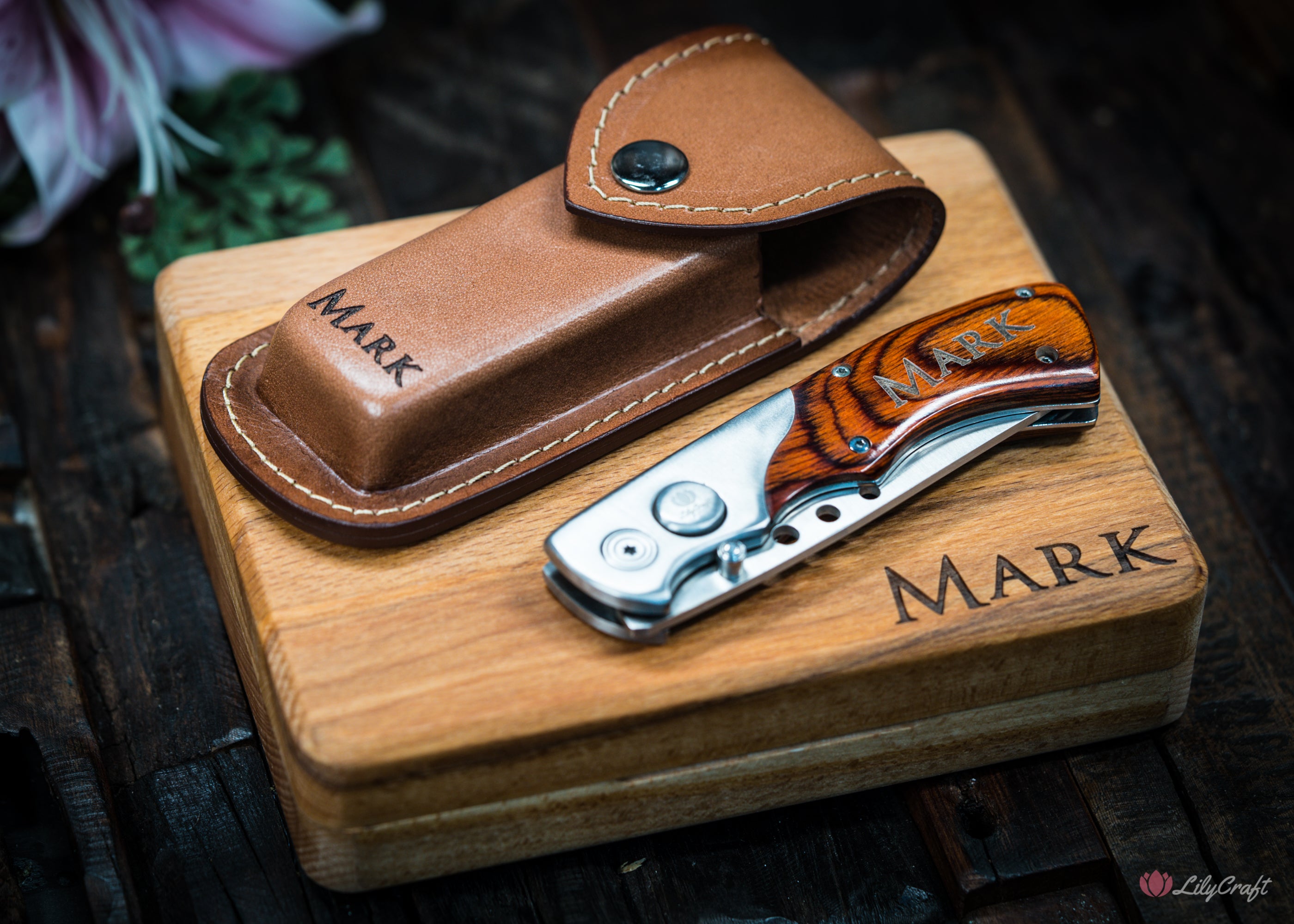 pocket knife with leather sheath and gift box personalised australia