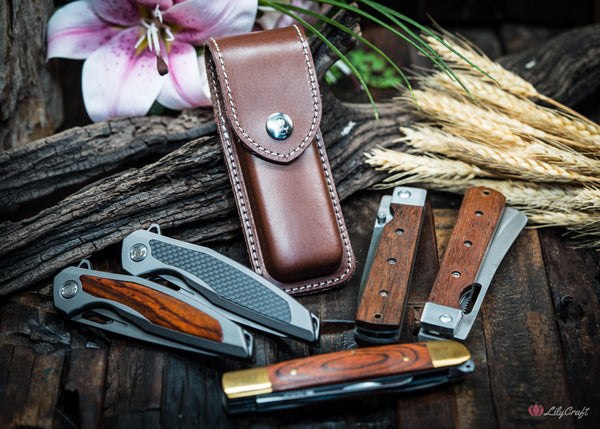 Genuine Leather Pocket Knife Pouch - Large