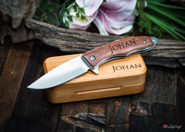 Personalised Wooden Handle Flipper Pocket Knife
