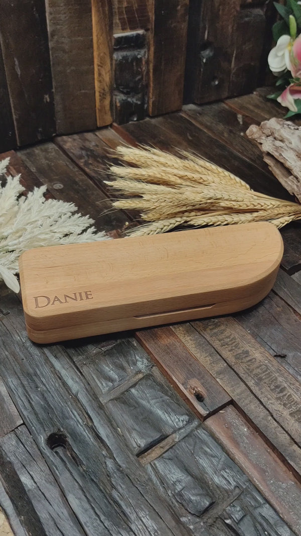 Stag Horn Hunting Knife with Personalised Leather Sheath and Wooden Gift Box