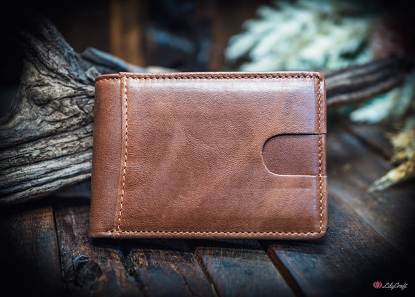 brown slim leather wallet for men with rfid protection