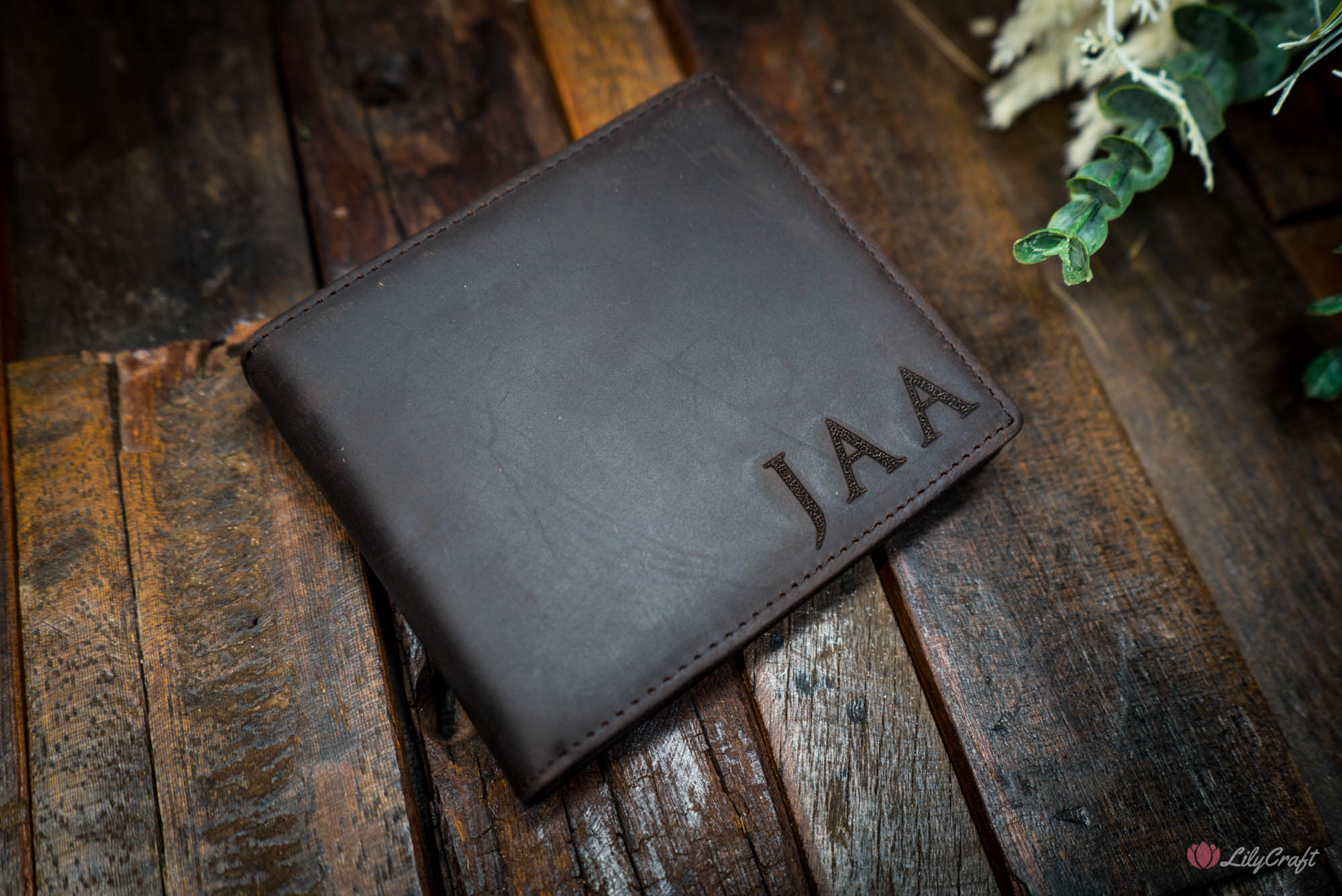 dark brown leather personalised wallet