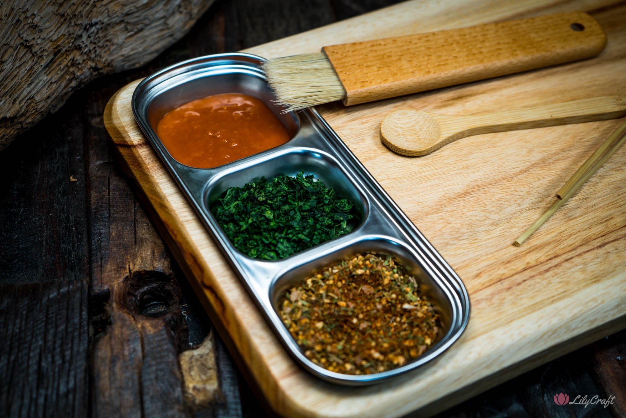 BBQ Serving Board with Sauce Bowls