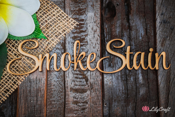 lilycraft natural wood smoke stained colour for wedding cake toppers and place names