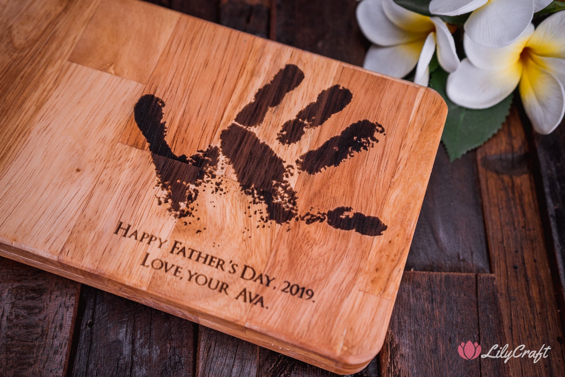 hammer gift box engraved with childs actual hand print