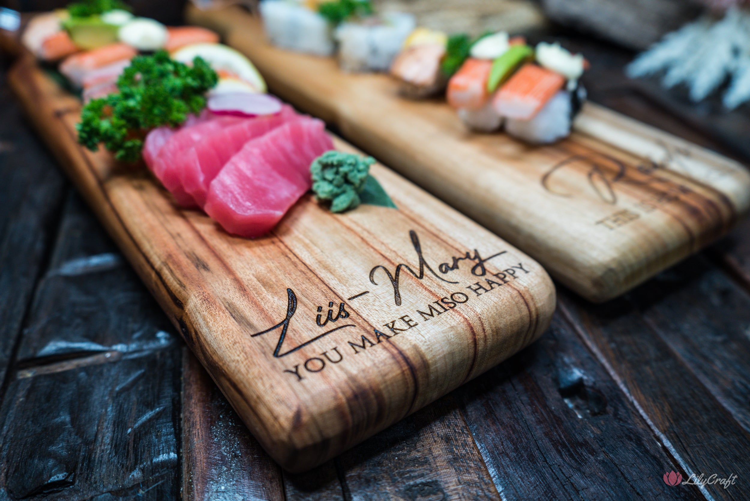 wooden sushi platter