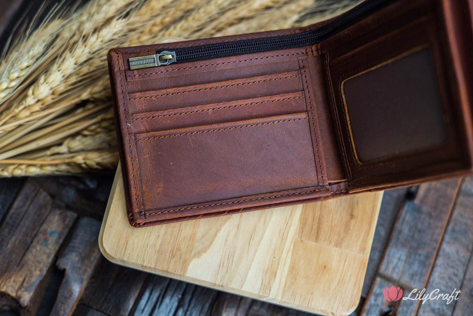 brown mels leather bifold personalized wallet