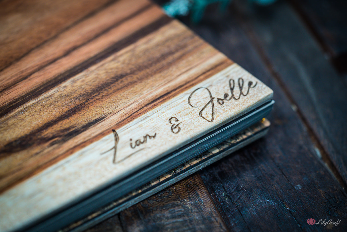 engraved wooden guest books