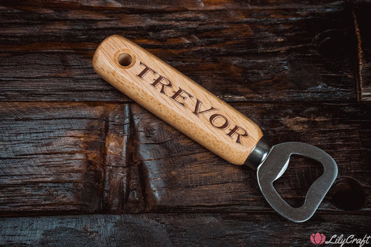 Wooden Bottle Opener, Personalised Wooden Beer Bottle Opener. Engraved Grooms Gift, Fathers Gift.