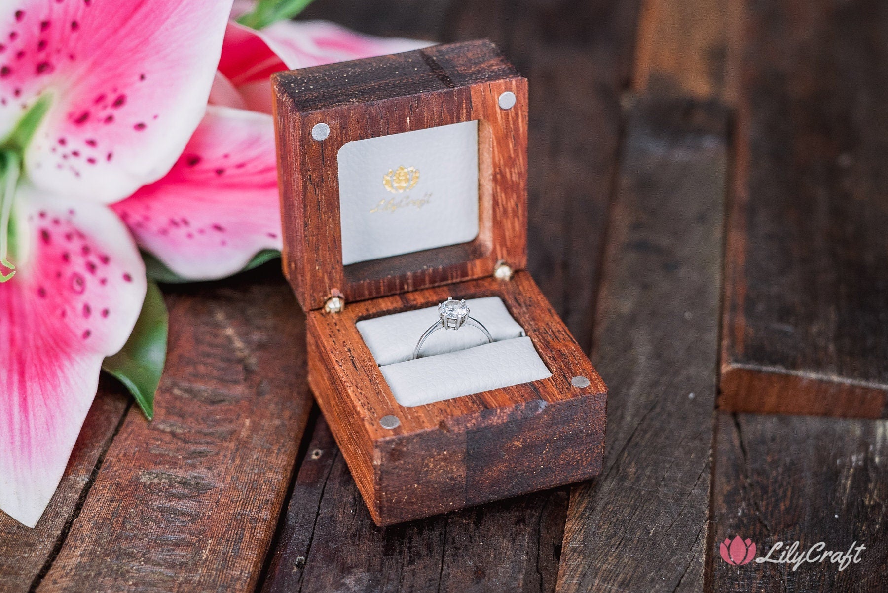 Small Engagement Ring Box. Wooden Engraved Wedding Proposal Ring Box.