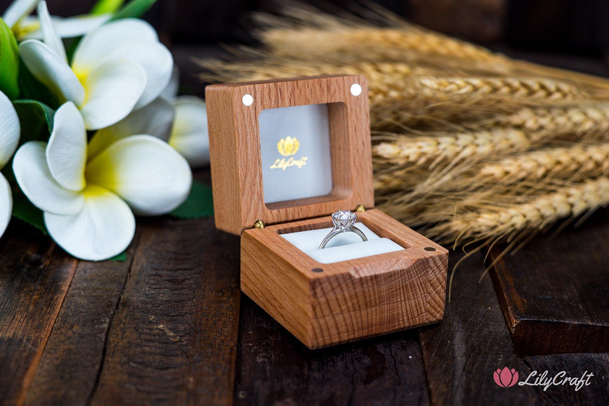 Small Engagement Ring Box. Wooden Engraved Wedding Proposal Ring Box.