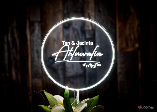 modern bright white light up wedding cake topper