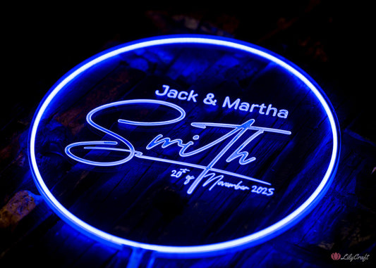 blue neon led wedding cake topper